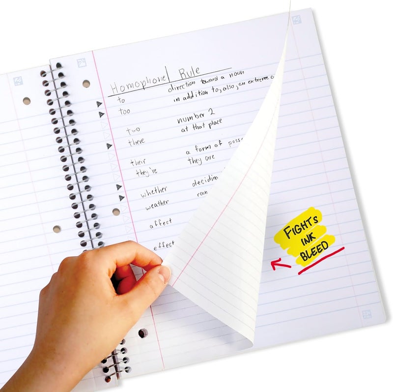 Five Star Spiral Notebook + Study App, 4 Pack, 1 Subject, Wide Ruled Paper, 8" x 10-1/2", 100 Sheets, Fights Ink Bleed, Water Resistant Cover, Purple, Pink, Gray and Blue (930105-ECM) - Image 4